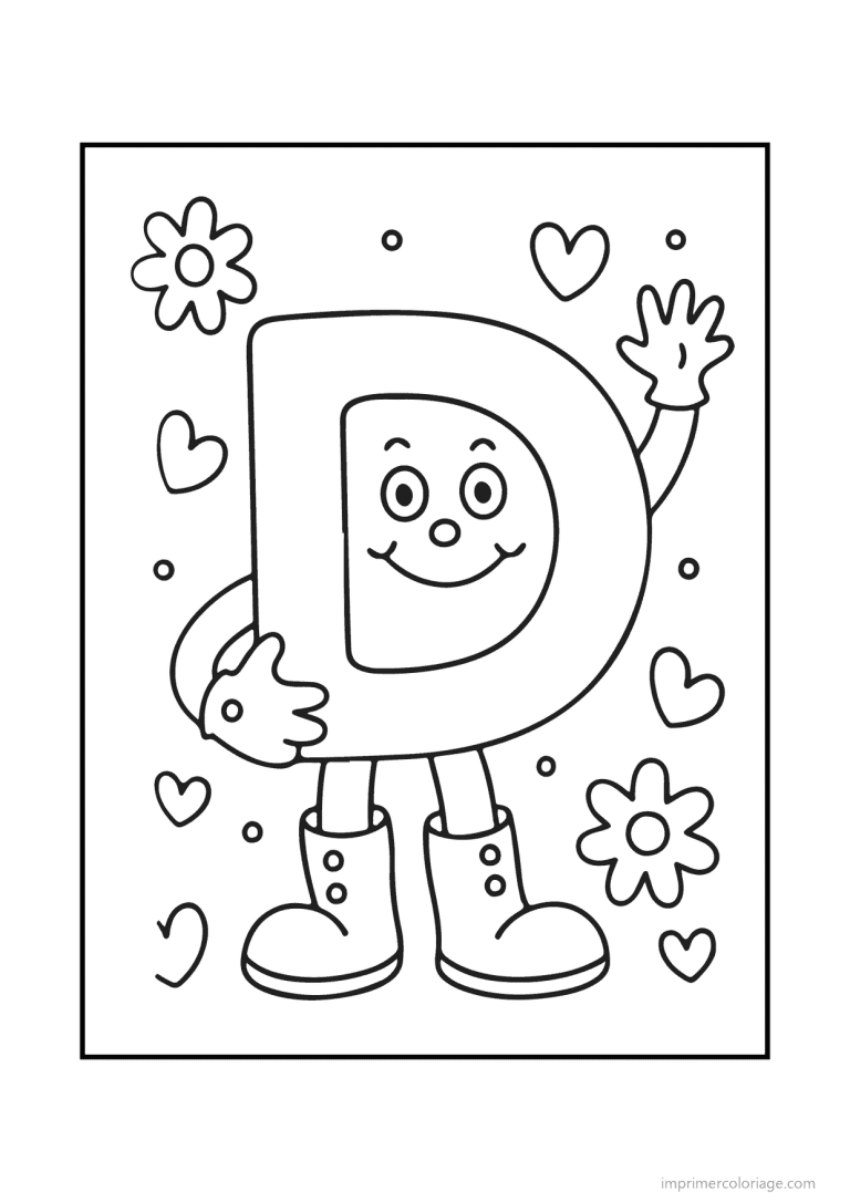 coloriage lettre d bonhomme souriant - dessin gratuit &agrave; imprimer