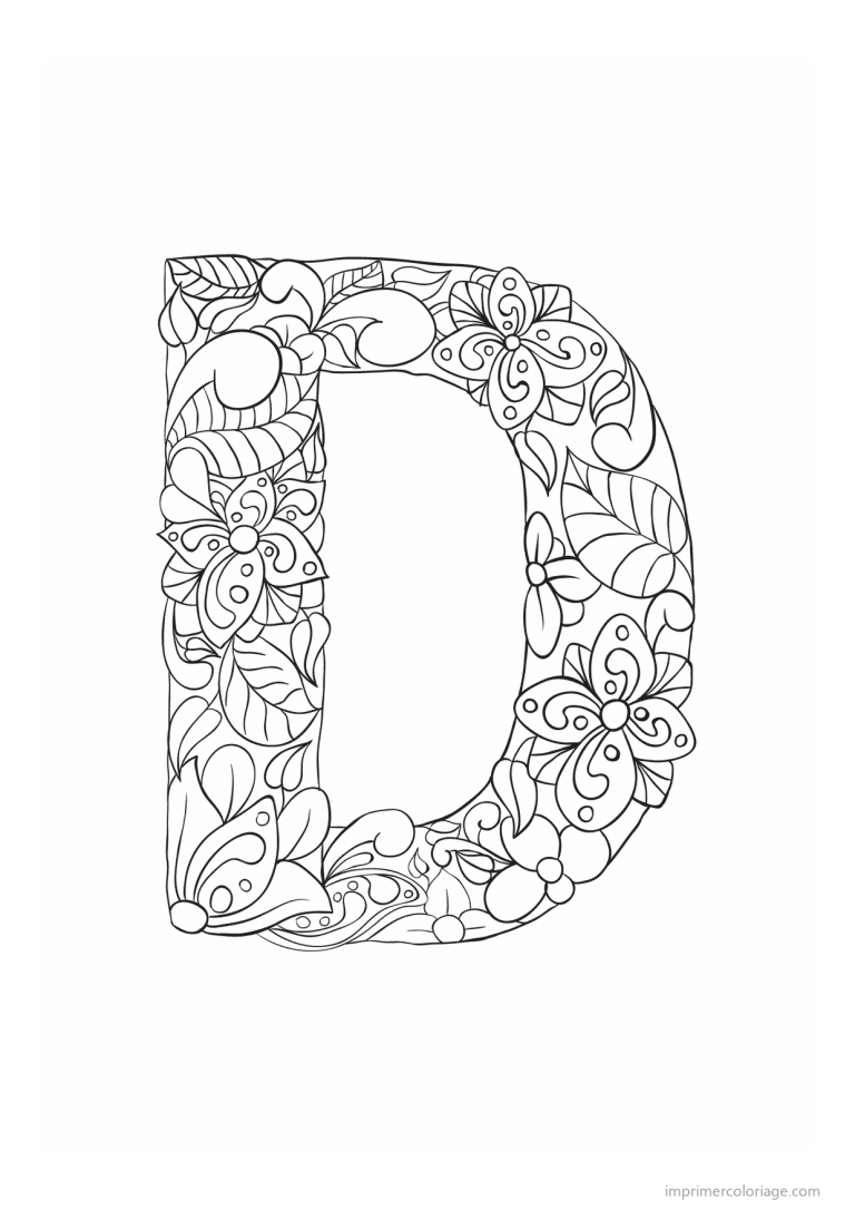 coloriage lettre d fleurs zen - dessin gratuit &agrave; imprimer