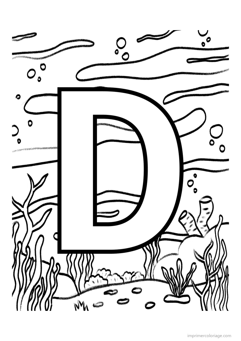 coloriage lettre d fond marin - dessin gratuit &agrave; imprimer