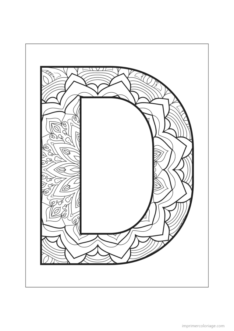coloriage lettre d mandala fleuri - dessin gratuit &agrave; imprimer