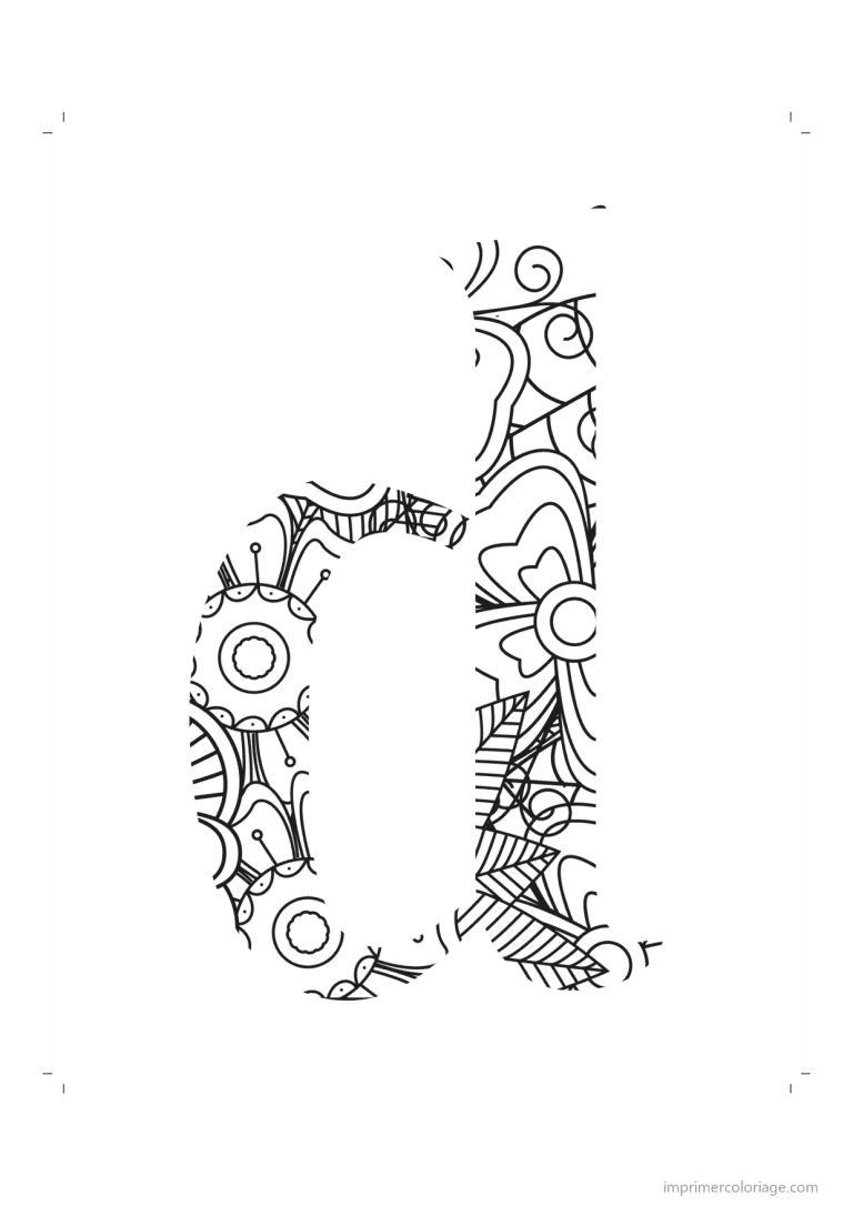 coloriage lettre d minuscule zentangle - dessin gratuit &agrave; imprimer