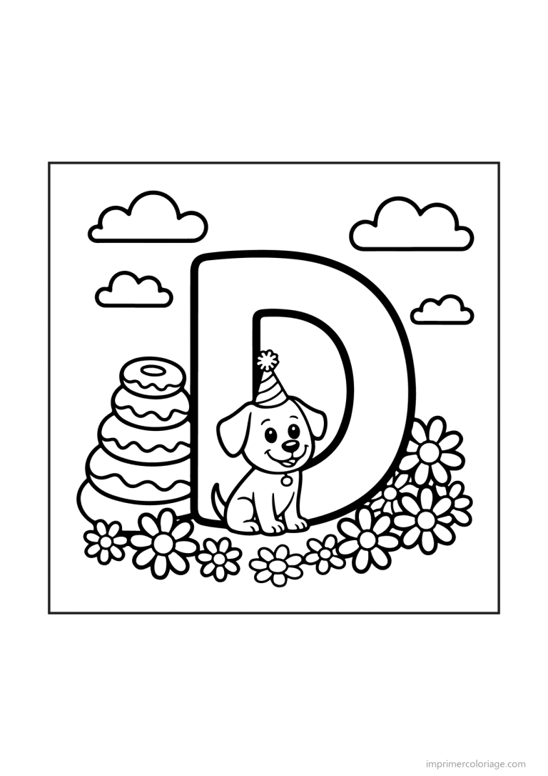coloriage lettre d scene illustree - dessin gratuit &agrave; imprimer