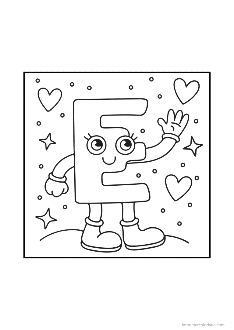 coloriage lettre e bonhomme doodle - dessin gratuit &agrave; imprimer