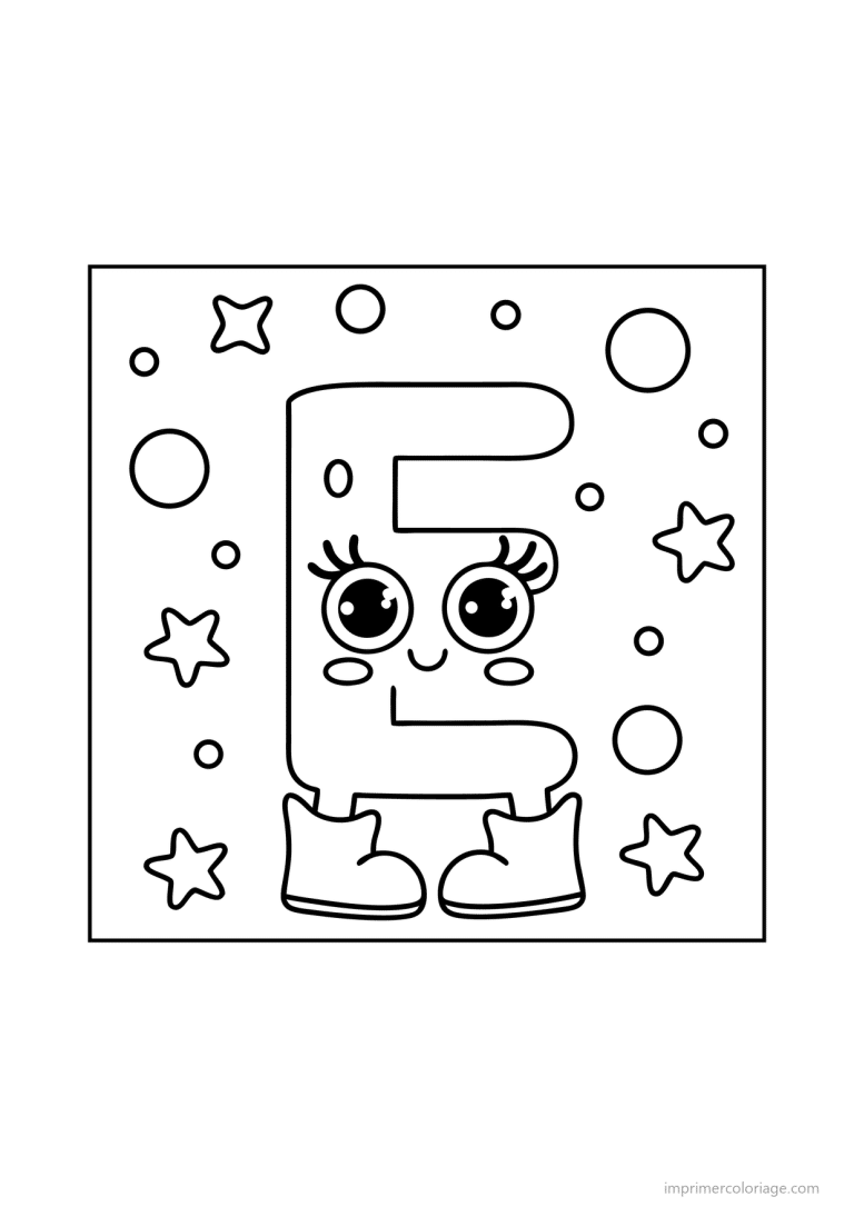 coloriage lettre e bonhomme etoiles - dessin gratuit &agrave; imprimer