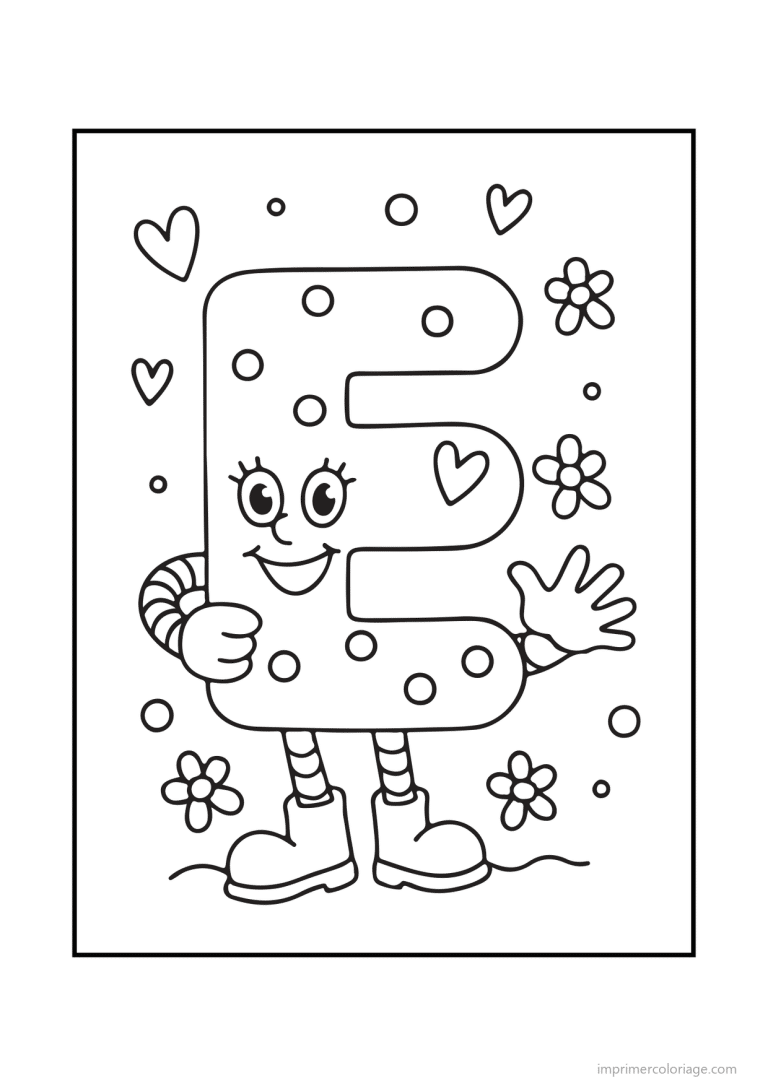 coloriage lettre e bonhomme souriant - dessin gratuit &agrave; imprimer
