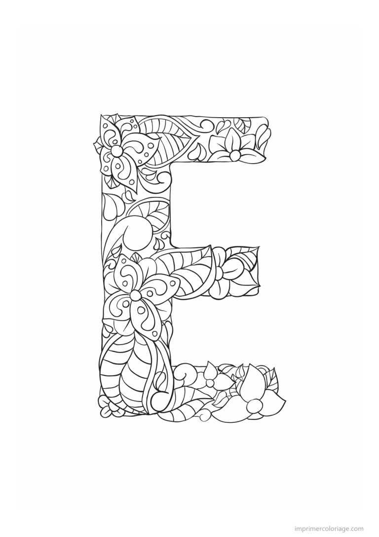coloriage lettre e fleurs zen - dessin gratuit &agrave; imprimer