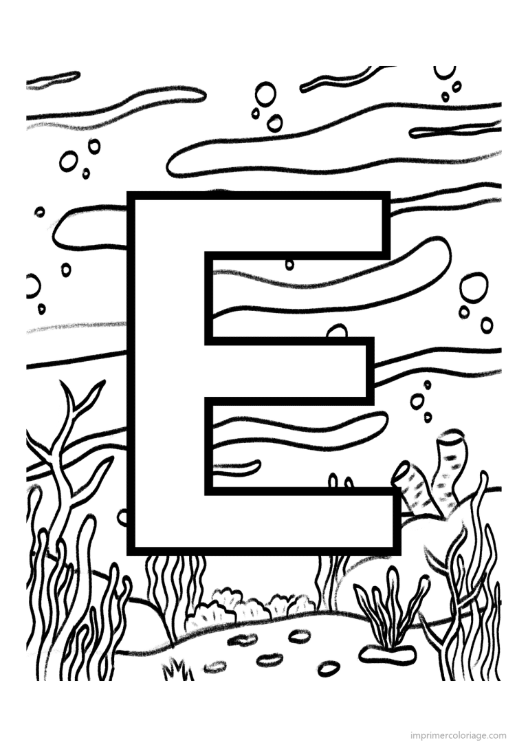coloriage lettre e fond marin - dessin gratuit &agrave; imprimer