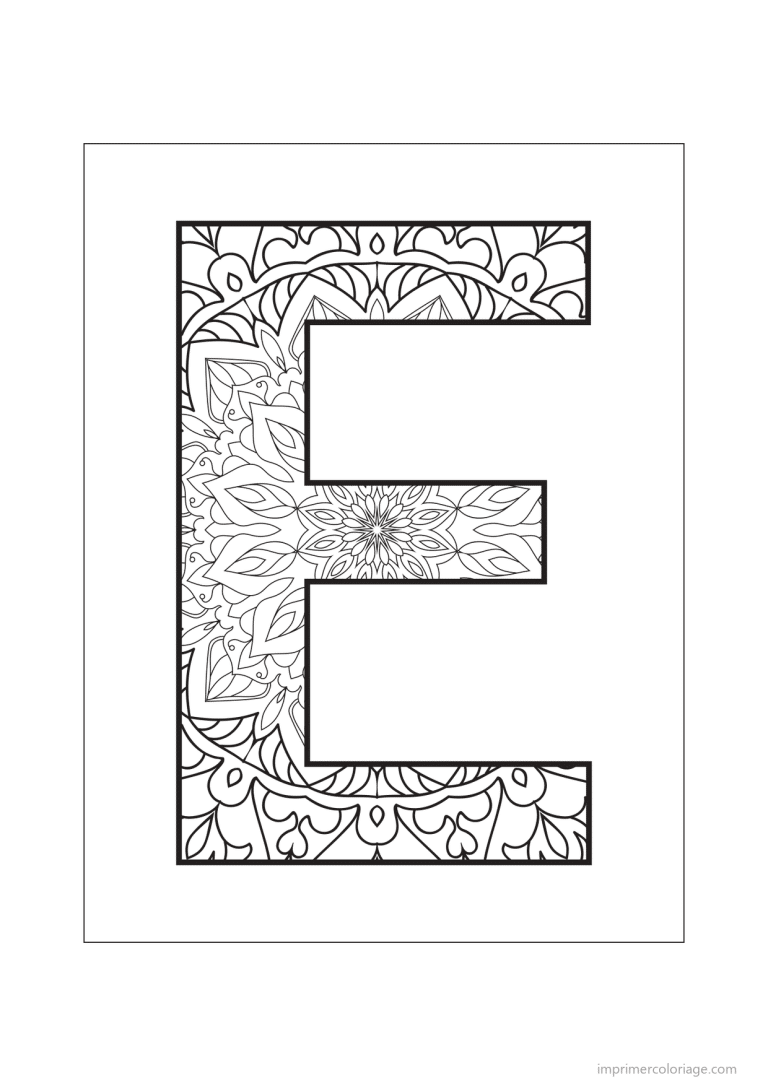 coloriage lettre e mandala - dessin gratuit &agrave; imprimer