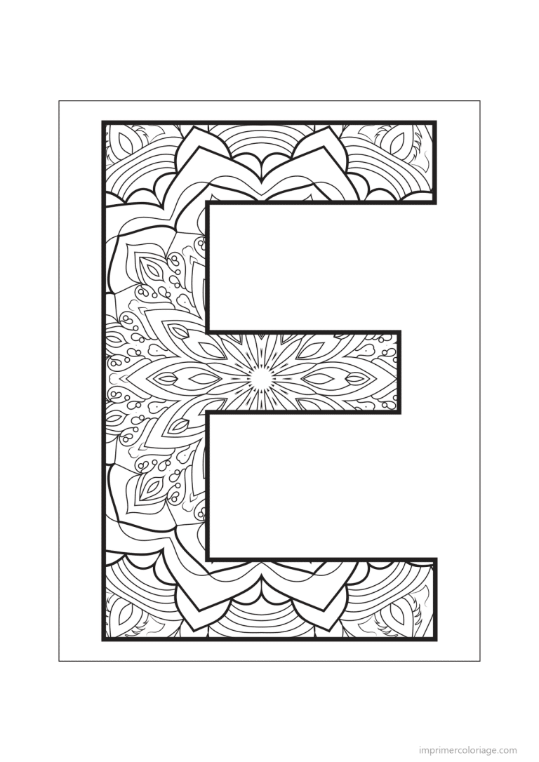 coloriage lettre e mandala fleuri - dessin gratuit &agrave; imprimer