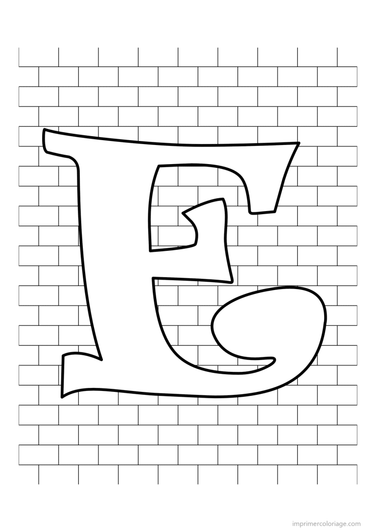 coloriage lettre e mur de briques - dessin gratuit &agrave; imprimer
