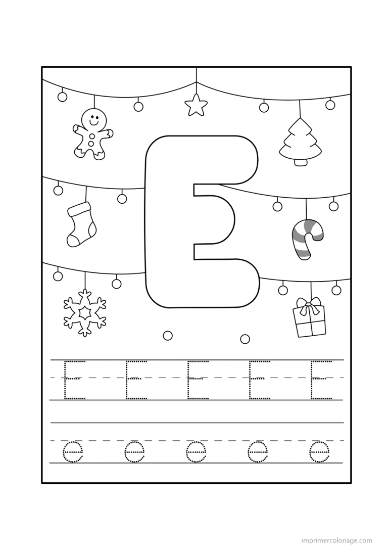 coloriage lettre e noel - dessin gratuit &agrave; imprimer