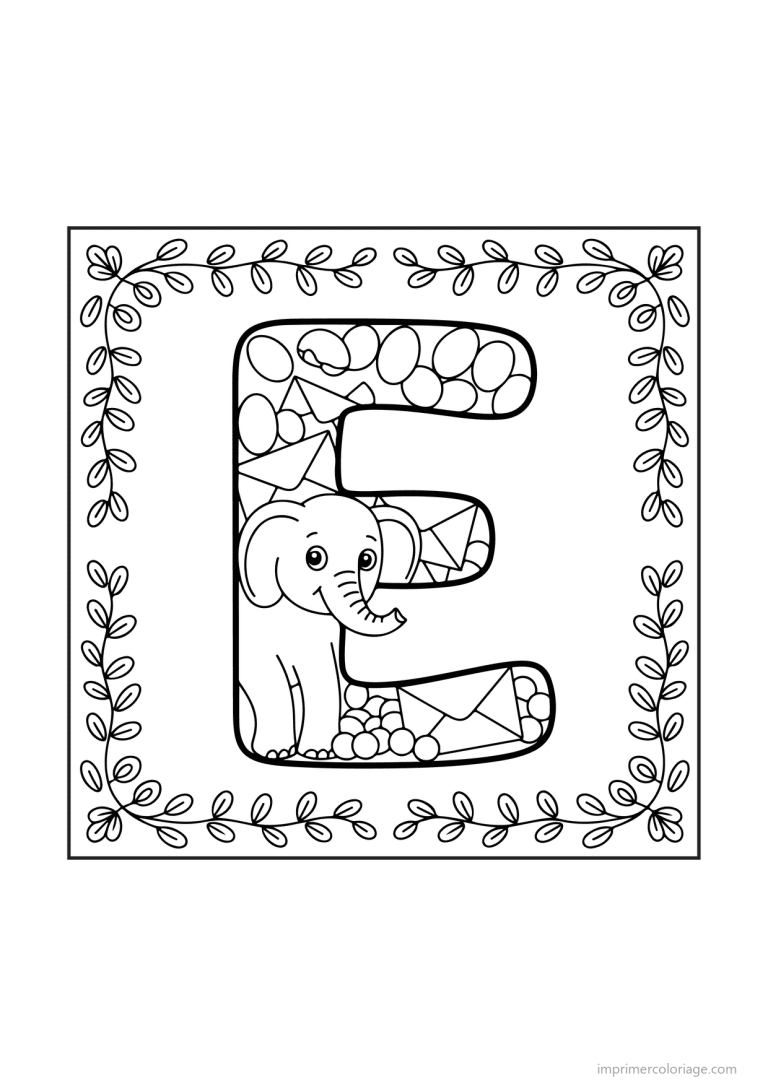 coloriage lettre e objets animaux - dessin gratuit &agrave; imprimer