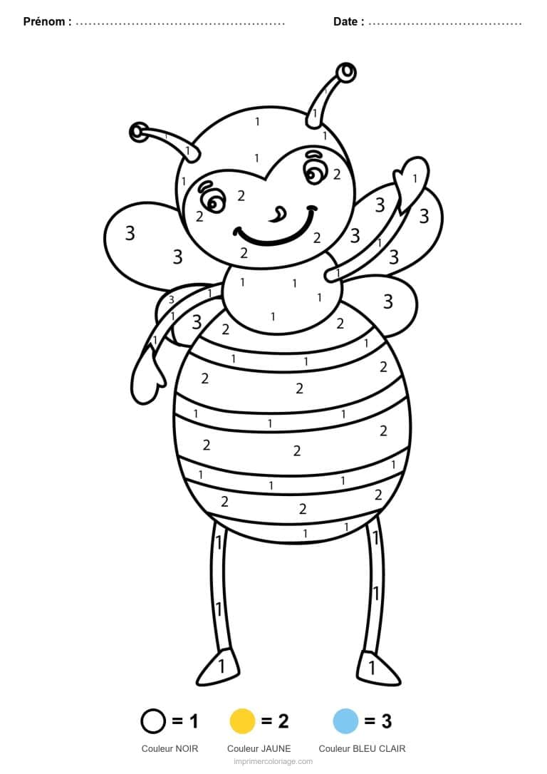 coloriage magique animaux abeille souriante 2 - dessin gratuit &agrave; imprimer