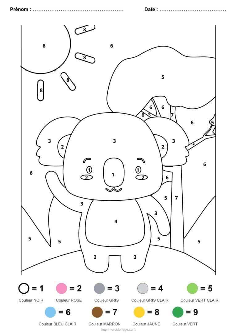 coloriage magique animaux koala - dessin gratuit &agrave; imprimer