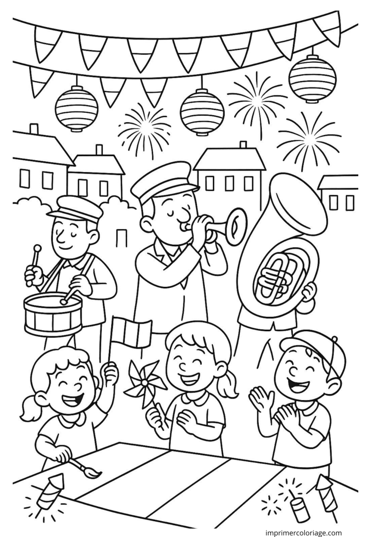 Coloriage 14 juillet fanfare - dessin gratuit &agrave; imprimer