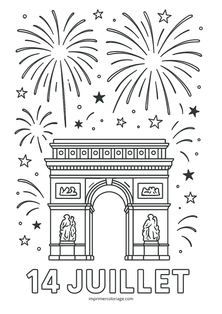 Coloriage 14 juillet feu artifice arc de triomphe - dessin gratuit &agrave; imprimer