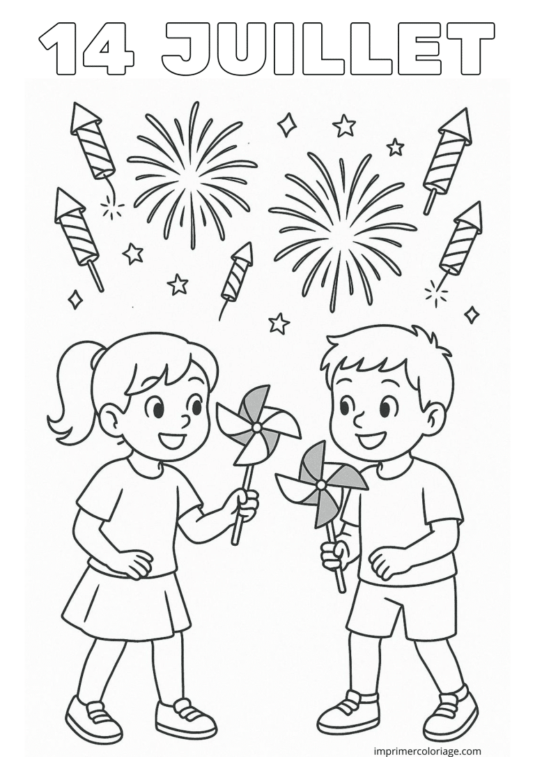 Coloriage 14 juillet spectacle feux d'artifice (2) - dessin gratuit &agrave; imprimer