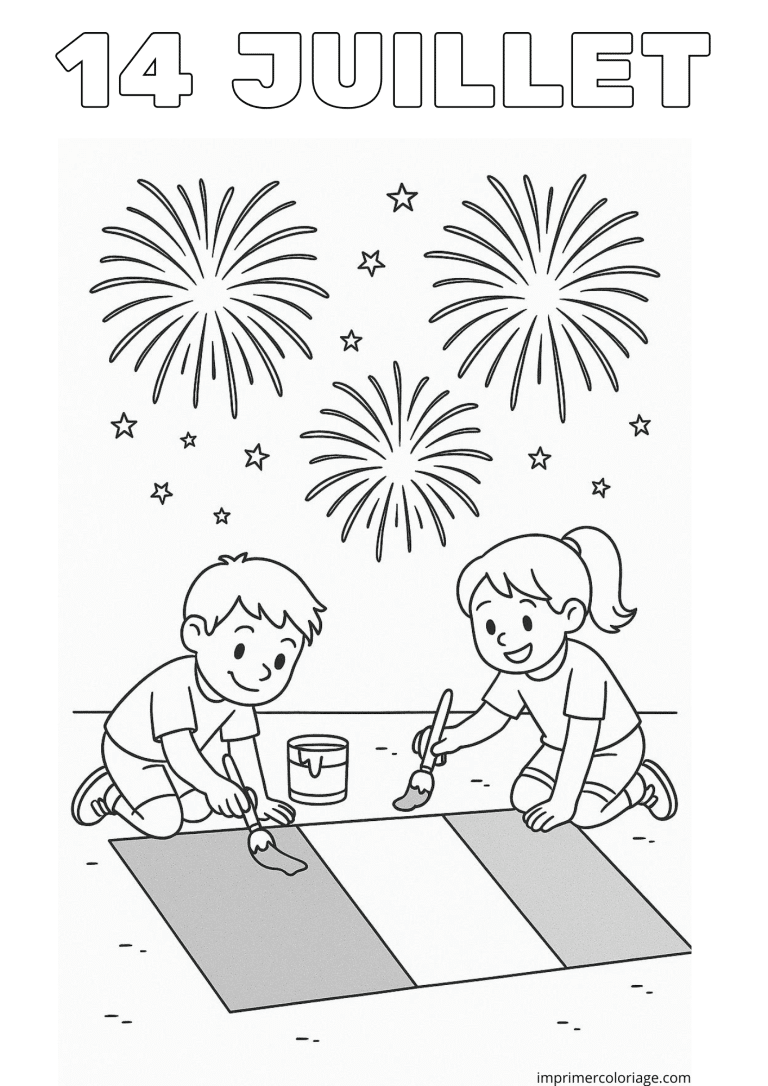 Coloriage 14 juillet spectacle feux d'artifice (3) - dessin gratuit &agrave; imprimer