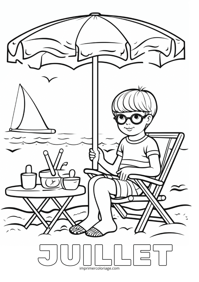 Coloriage juillet bord de mer - dessin gratuit &agrave; imprimer
