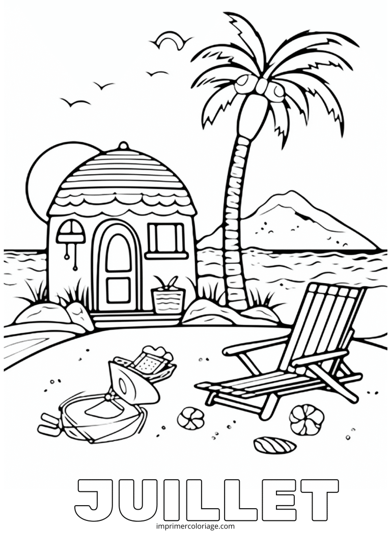 Coloriage juillet bord de plage - dessin gratuit &agrave; imprimer