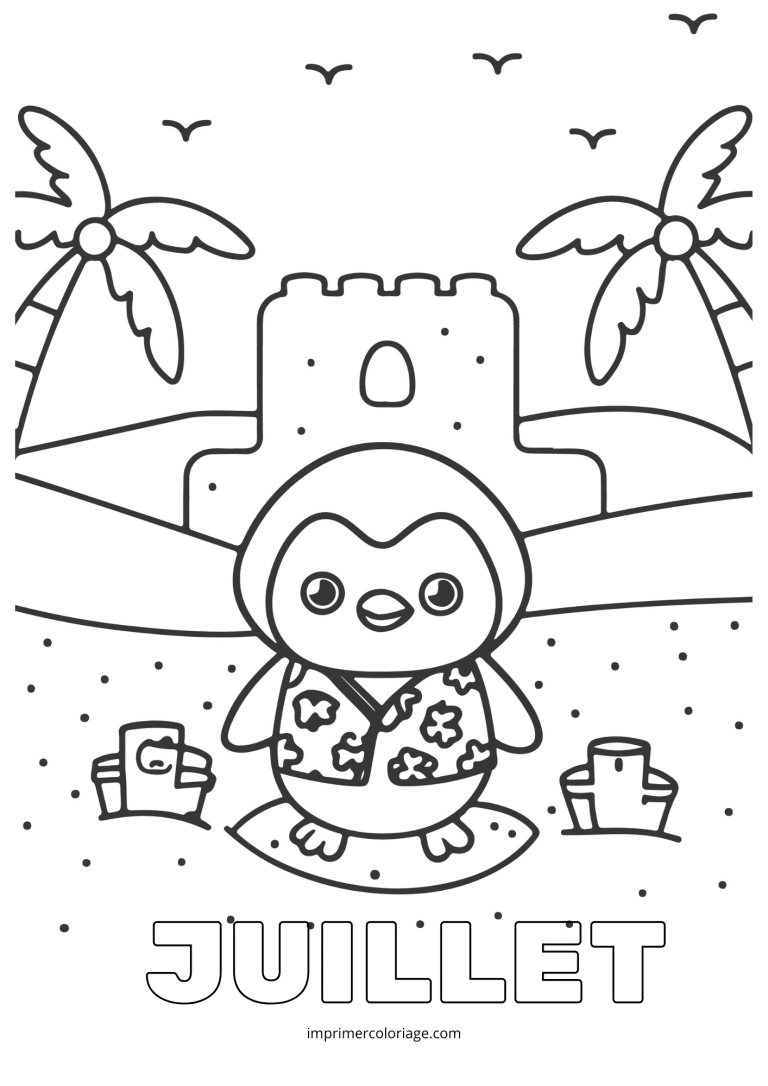 Coloriage juillet chateau de sable - dessin gratuit &agrave; imprimer