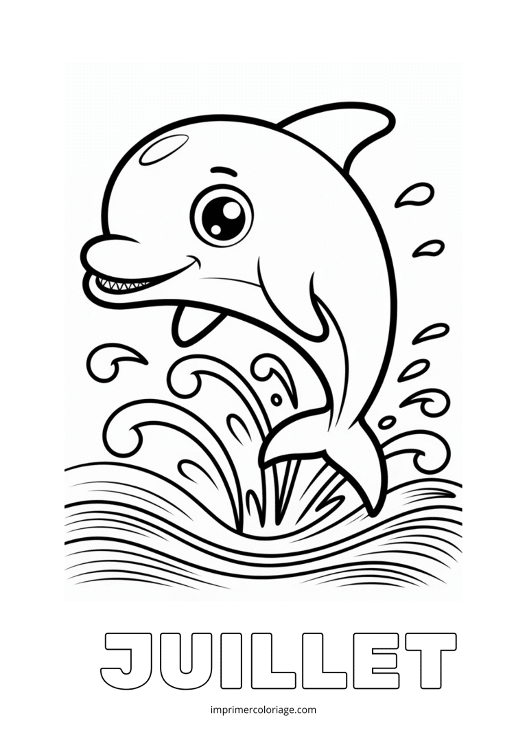 Coloriage juillet dauphin (2) - dessin gratuit &agrave; imprimer