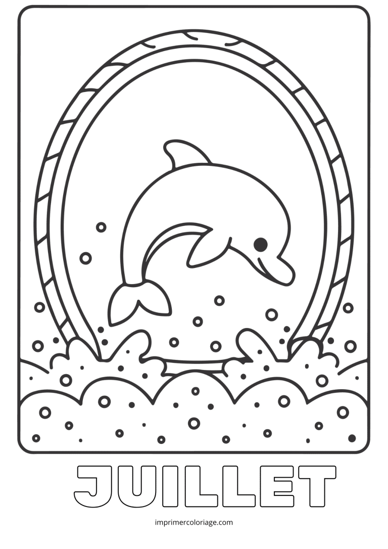 Coloriage juillet dauphin - dessin gratuit &agrave; imprimer