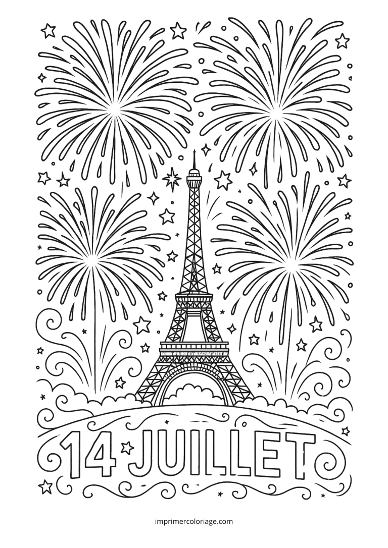 Coloriage juillet feu dartifice paris - dessin gratuit &agrave; imprimer