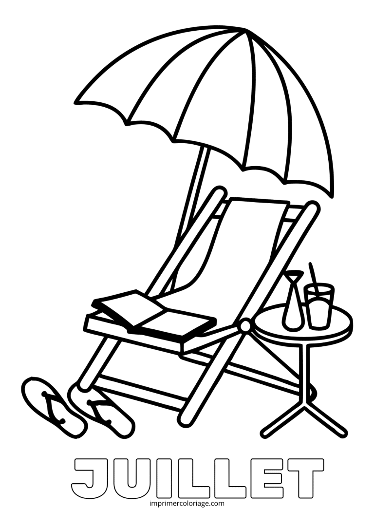 Coloriage juillet maternelle transat parasol - dessin gratuit &agrave; imprimer