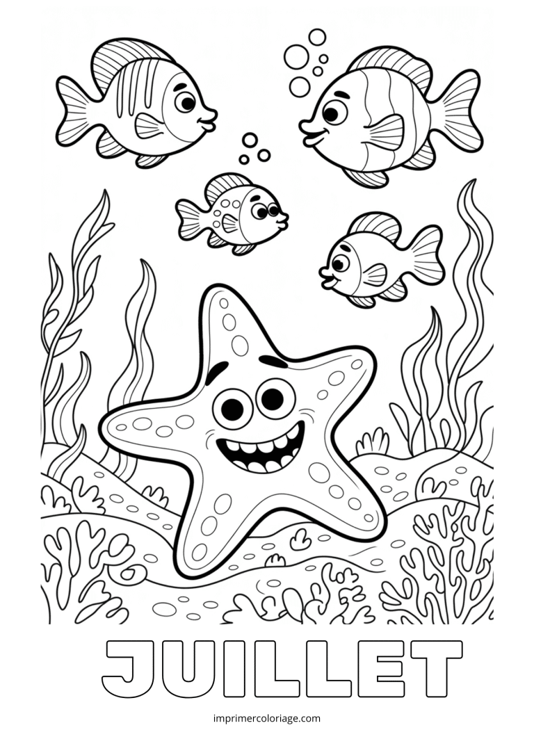 Coloriage juillet sous l'oc&eacute;an - dessin gratuit &agrave; imprimer