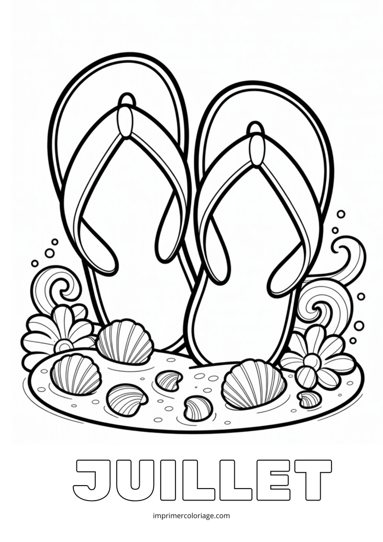 Coloriage juillet tongues et coquillages - dessin gratuit &agrave; imprimer