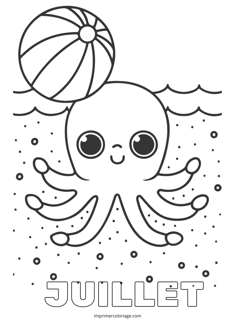 Coloriage juillet vacances &eacute;t&eacute; - dessin gratuit &agrave; imprimer