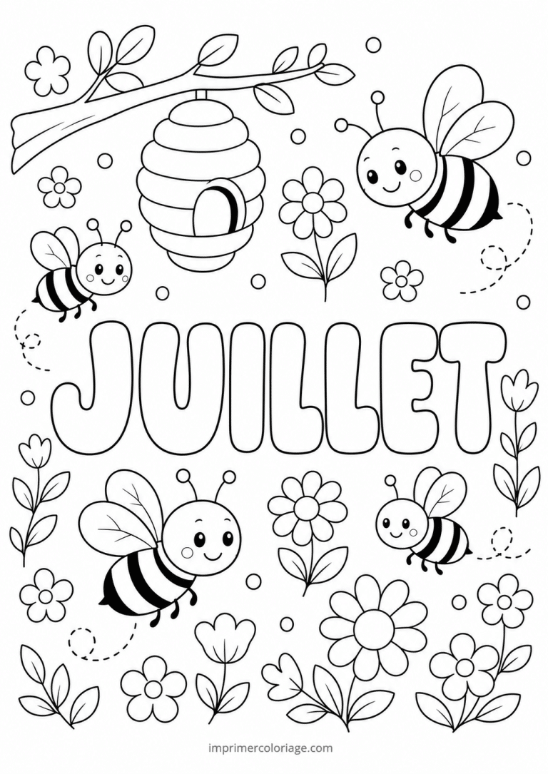 coloriage juillet abeilles - dessin gratuit &agrave; imprimer