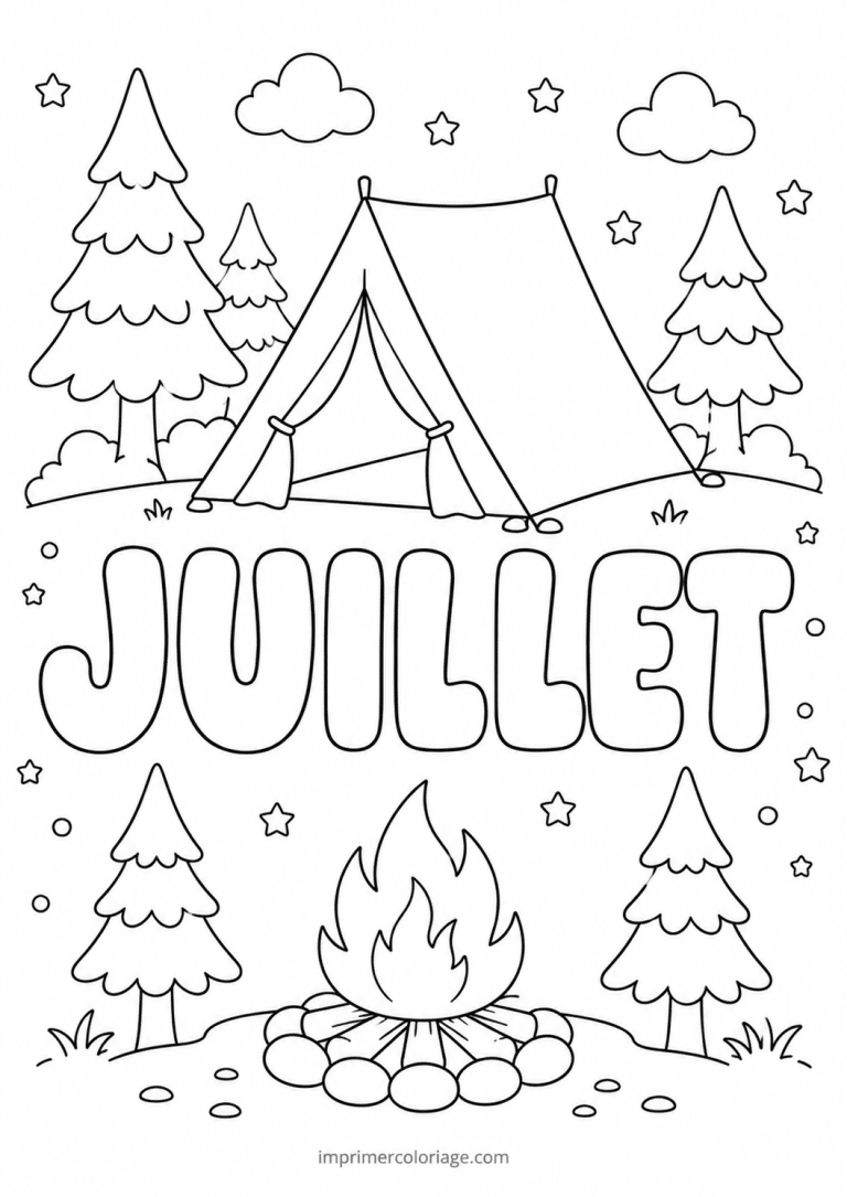 coloriage juillet camping - dessin gratuit &agrave; imprimer