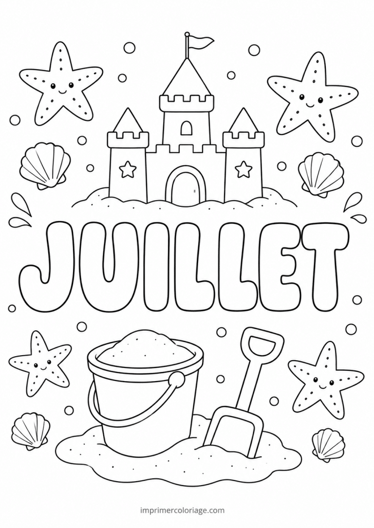 coloriage juillet chateau de sable - dessin gratuit &agrave; imprimer