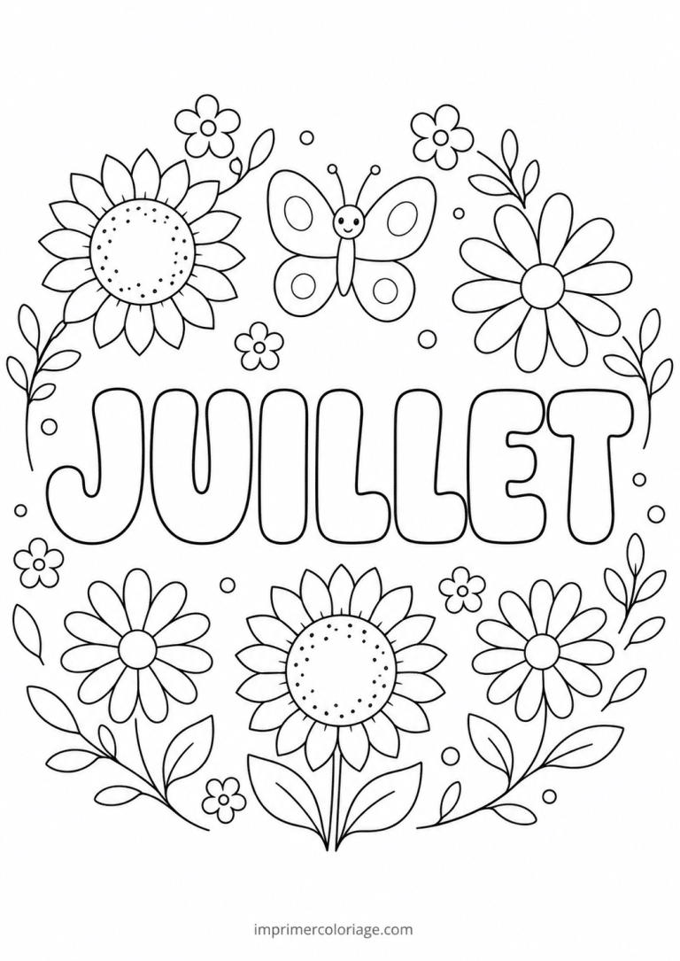 coloriage juillet fleurs - dessin gratuit &agrave; imprimer