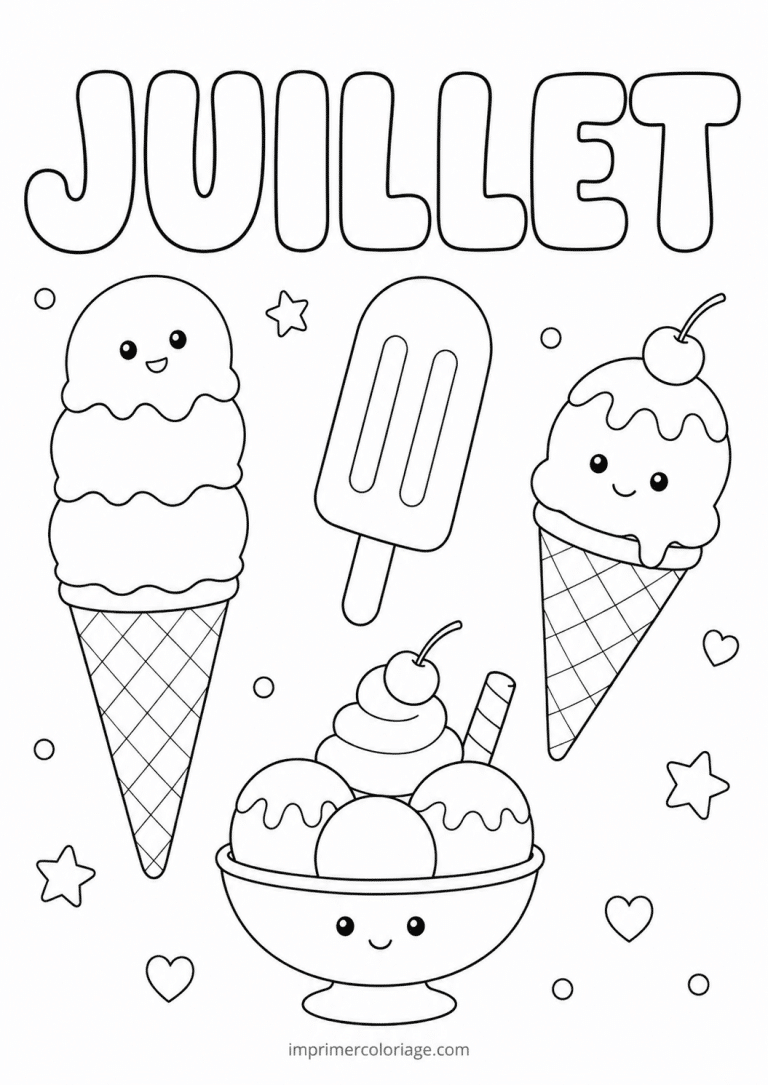 coloriage juillet glaces - dessin gratuit &agrave; imprimer