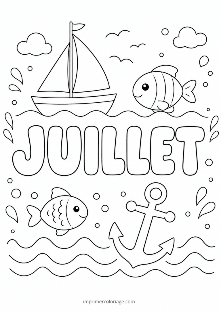 coloriage juillet mer - dessin gratuit &agrave; imprimer