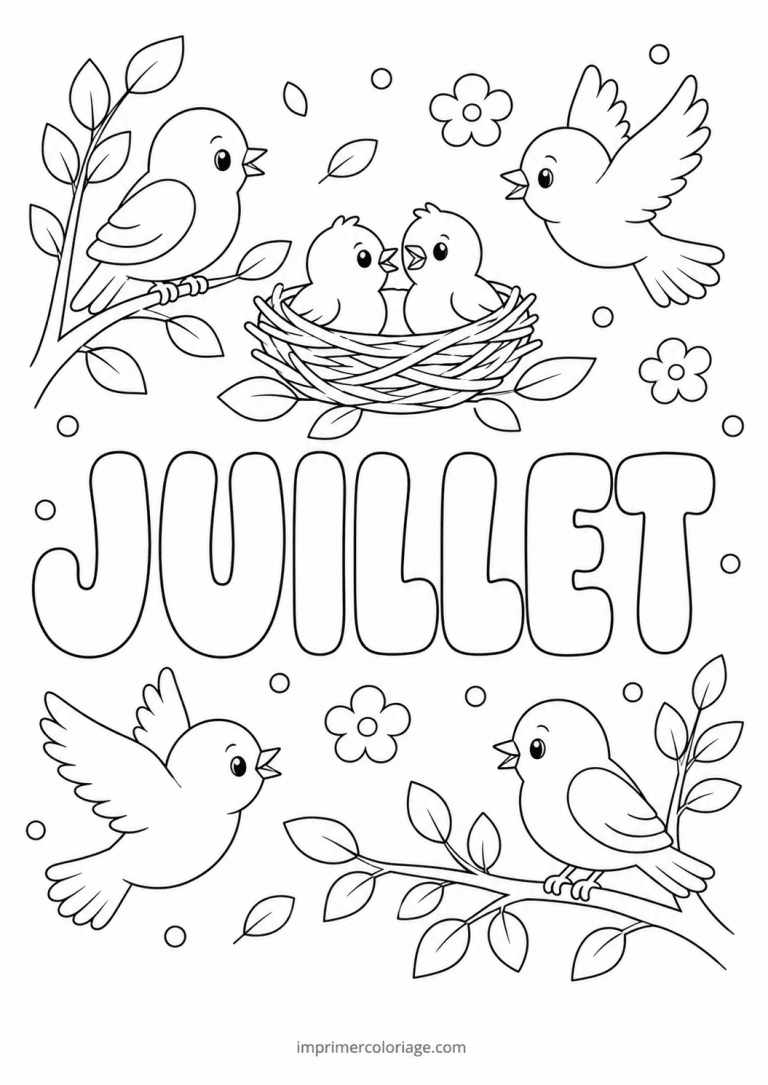 coloriage juillet oiseaux - dessin gratuit &agrave; imprimer