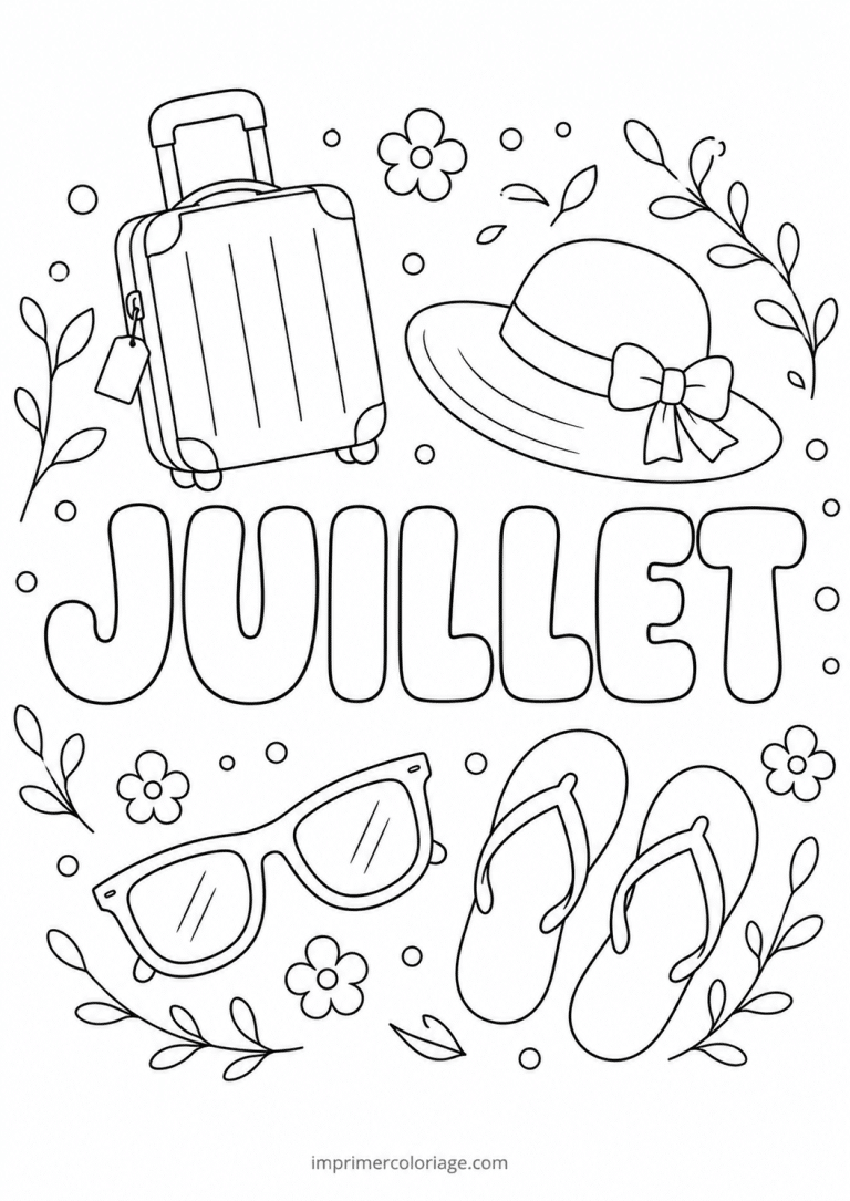 coloriage juillet vacances - dessin gratuit &agrave; imprimer