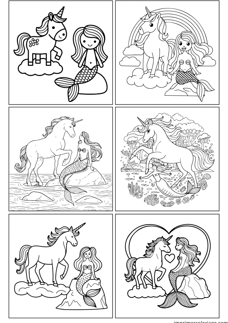 6 coloriages de licorne sir&egrave;ne - dessin gratuit &agrave; imprimer