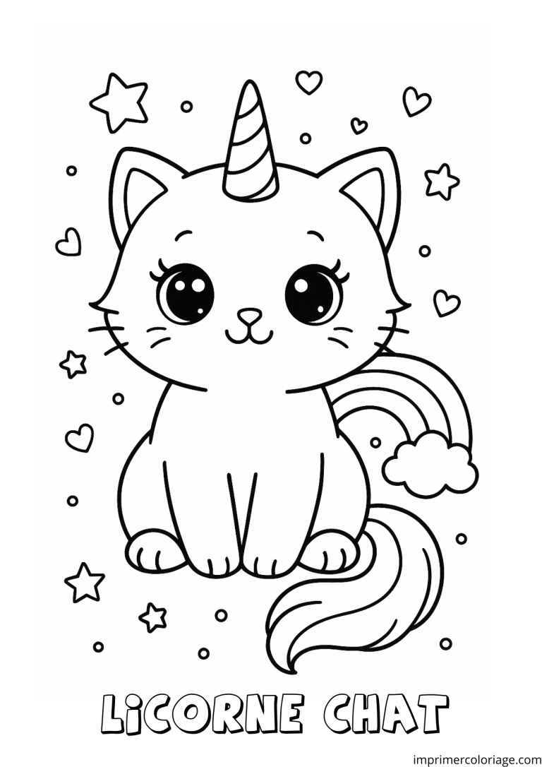 Coloriage d'un chat licorne avec etoile - dessin gratuit &agrave; imprimer