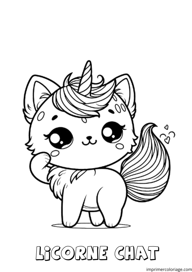 Coloriage d'un chat licorne belle - dessin gratuit &agrave; imprimer
