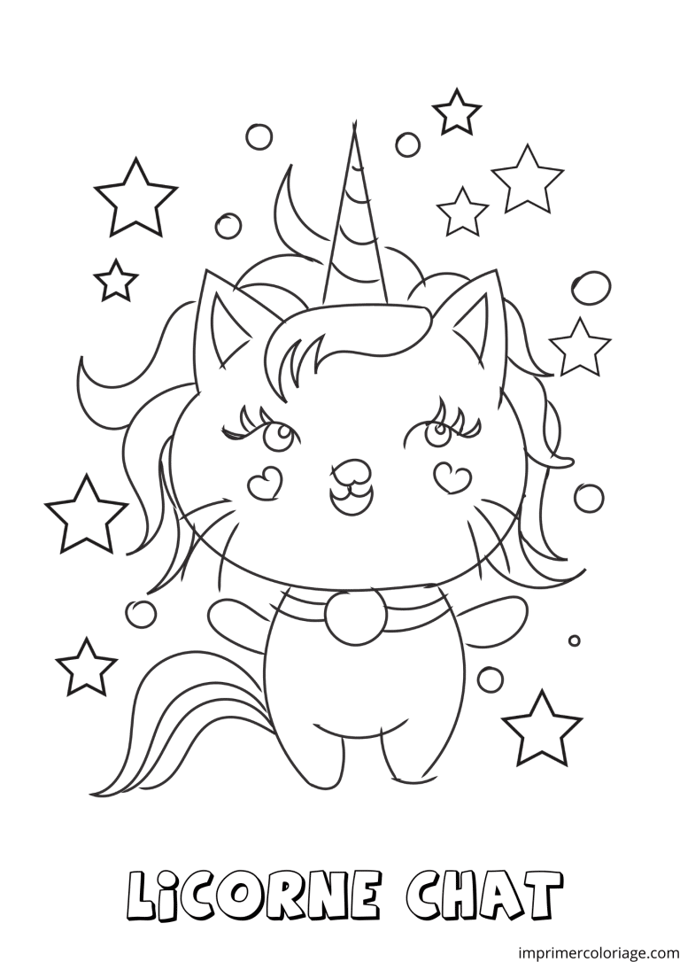 Coloriage d'un chat licorne bisous - dessin gratuit &agrave; imprimer