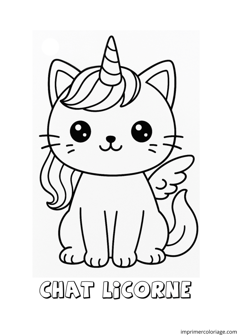 Coloriage d'un chat licorne cheveux long - dessin gratuit &agrave; imprimer