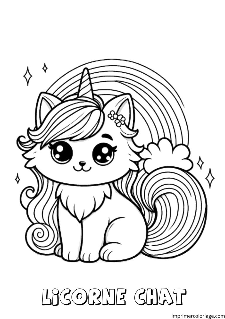 Coloriage d'un chat licorne coiffure - dessin gratuit &agrave; imprimer