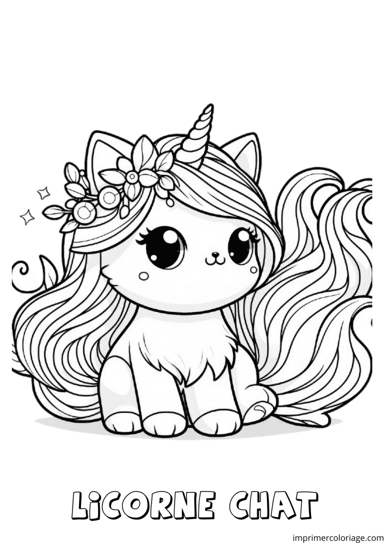 Coloriage d'un chat licorne cute (2) - dessin gratuit &agrave; imprimer