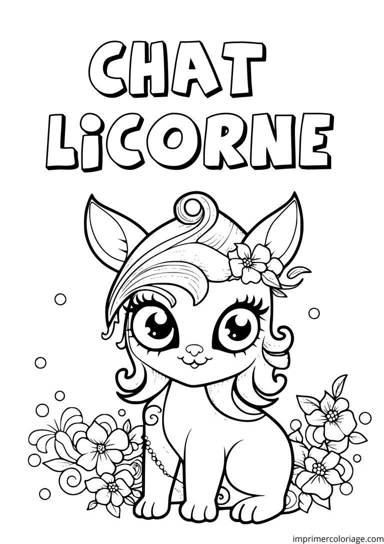 Coloriage d'un chat licorne cute - dessin gratuit &agrave; imprimer