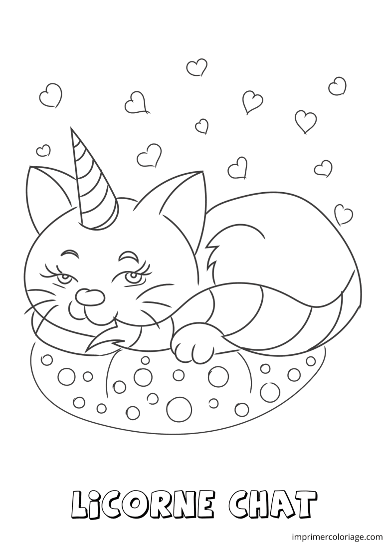 Coloriage d'un chat licorne endormi - dessin gratuit &agrave; imprimer