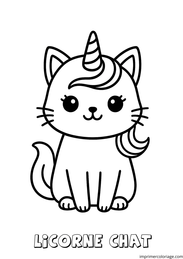 Coloriage d'un chat licorne fille (2) - dessin gratuit &agrave; imprimer